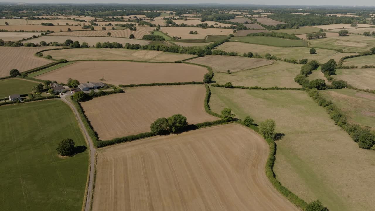 Dry Summer High Aerial Landscape Agriculture Farmland Warwickshire UK Fields Countryside