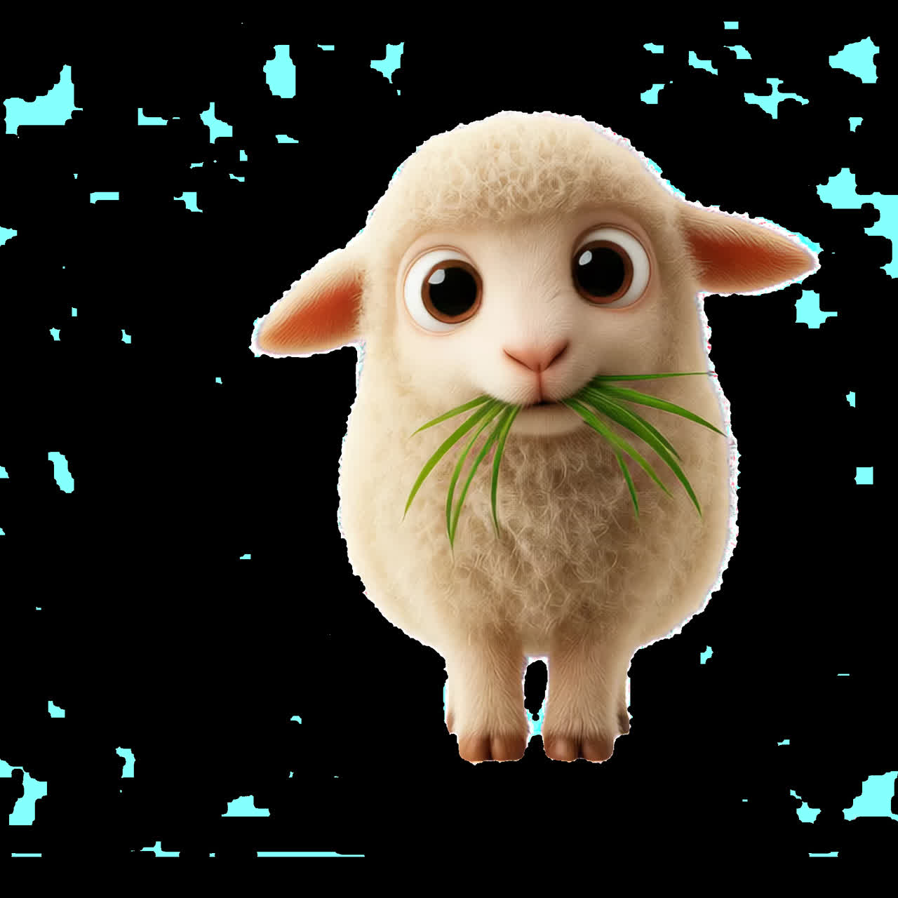 Cute cartoon sheep eating grass animation isolated asset, transparent 4K video, alpha channel