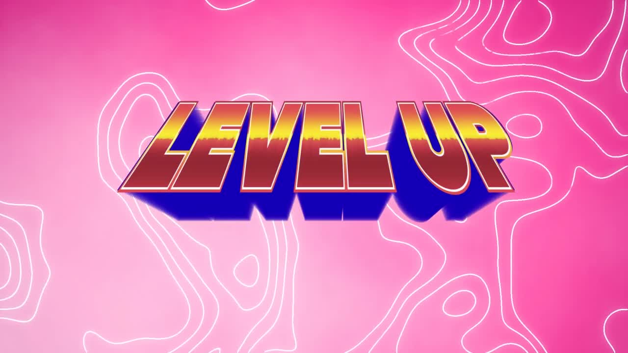 animación del nivel de texto hacia arriba, sobre las líneas de contorno, en rosa