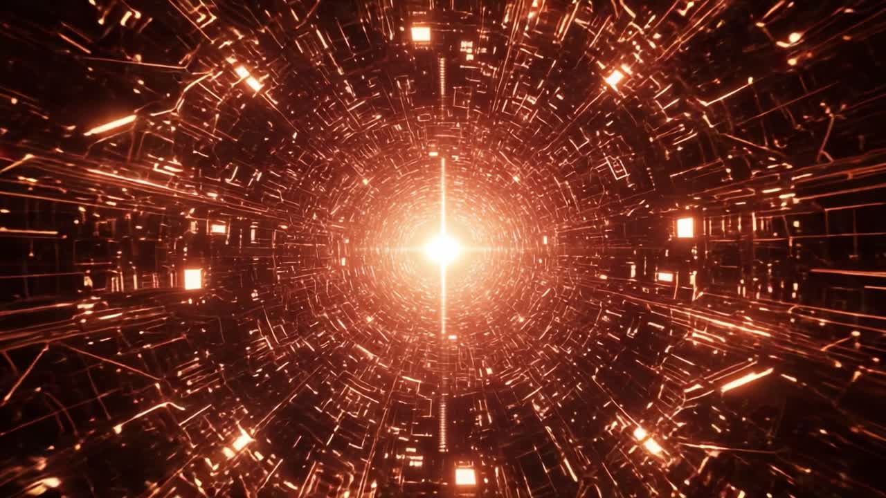 A Stunning Journey Through a Futuristic Digital Landscape: Illuminating Energetic Patterns Radiating from a Central Light Source