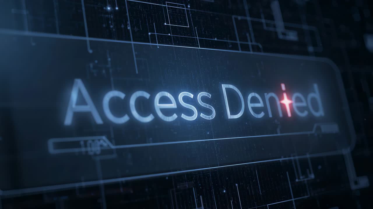 Processing security HUD panel updating knob, percent to 100% during login on dark UI, Access Denied