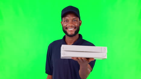 green screen, courier and black man with delivery