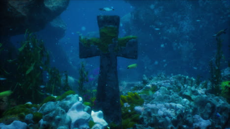 Crosses-underwater-in-sunken-cemetery-on-bottom-of-volcanic-origin-in-Atlantic