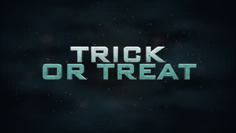 trick or treat on dark blue sky in night with fog