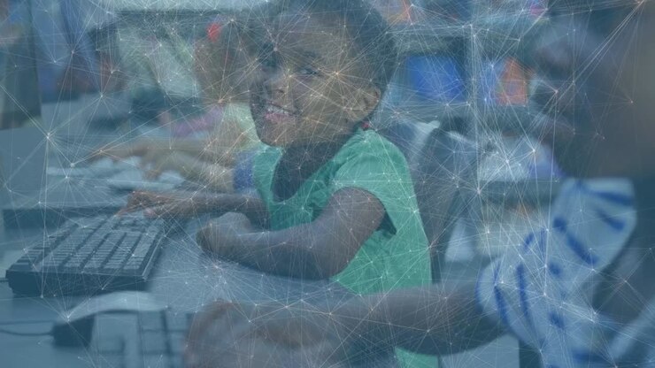 Animation of network of connections over diverse schoolchildren using computers