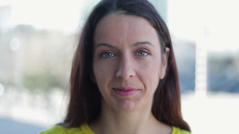 close up shot of smiling beautiful middle aged woman