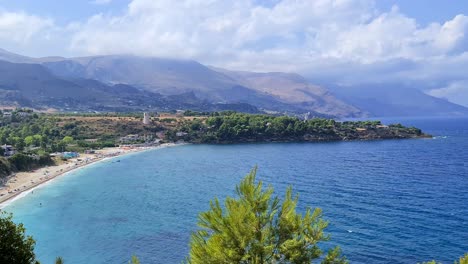 zoom out of guidaloca beach popular italian tourist destination in sicily near scopello