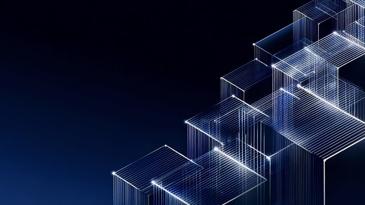 Abstract Digital Landscape Featuring Geometric Structures with Lines and Gradients, Illustrating the Concept of Modern Technology and Design Aesthetics in a Dark Background