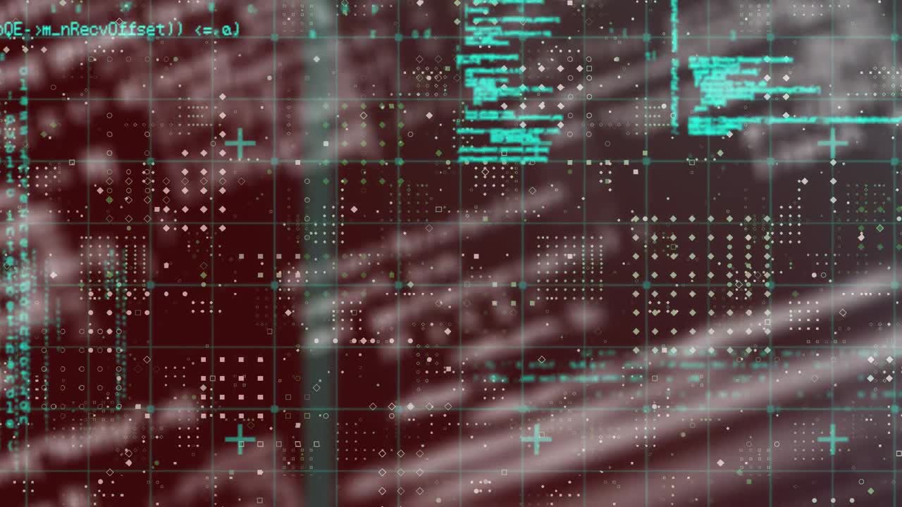 animación de lenguaje de computadora digital y patrón de cuadrícula que se mueve en bucle en un fondo abstracto