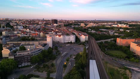 aerial view of berlin city at sunset