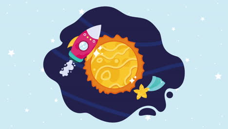 ilustración del cohete espacial y el sol