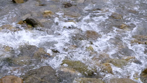 Klarer-Bach,-Der-Durch-Steinbrocken-Fließt,-Reichlich-Fluss,-Der-In-Zeitlupe-Fließt