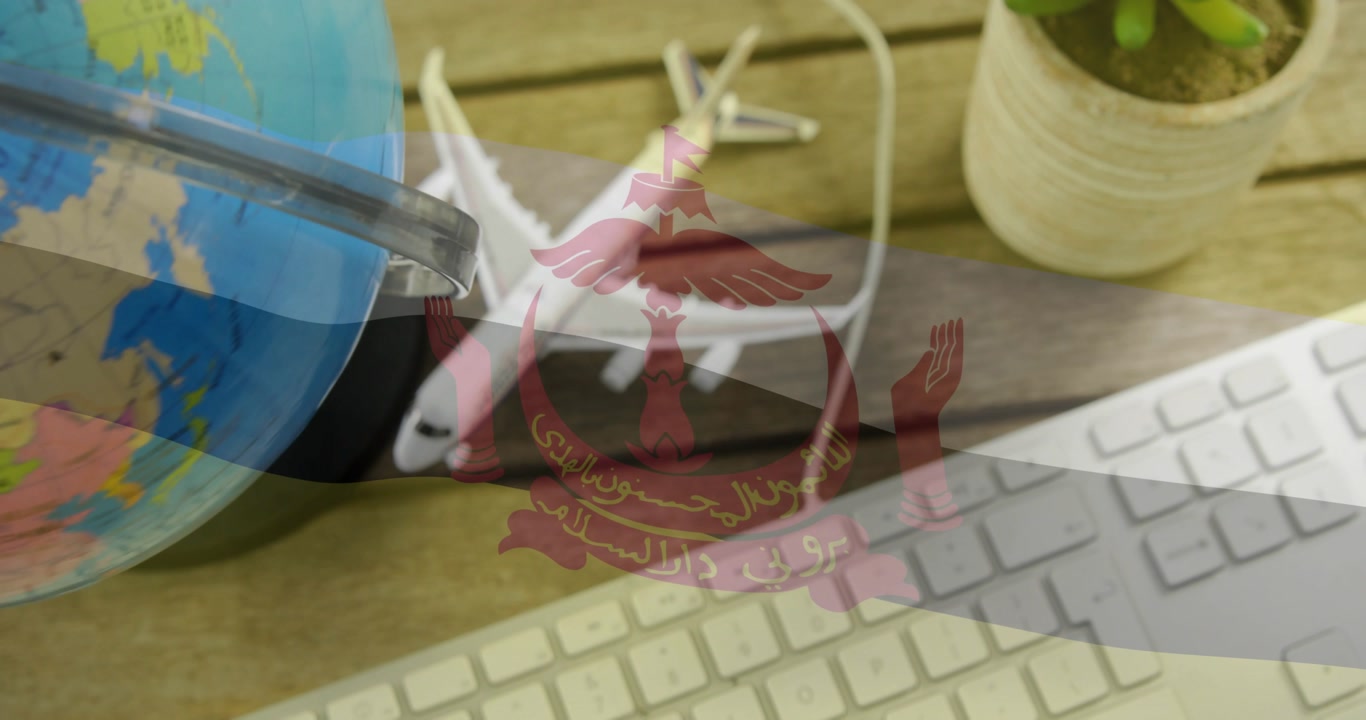 Camera panning right and down, toy plane centering with globe, keys, overlay, showing travel theme