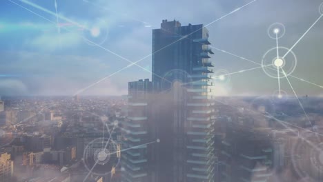 animación de redes de conexiones en el paisaje urbano