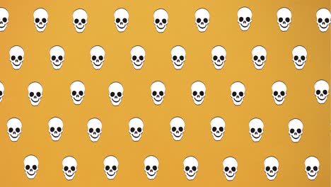 animación de cráneos que caen sobre un fondo naranja