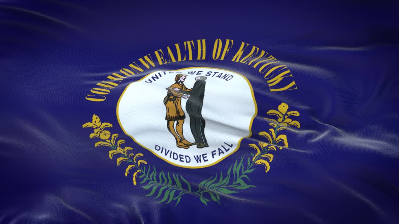 Bandiera del Kentucky (stato degli Stati Uniti) che sventola al vento con una texture del tessuto altamente dettagliata. Loop continuo