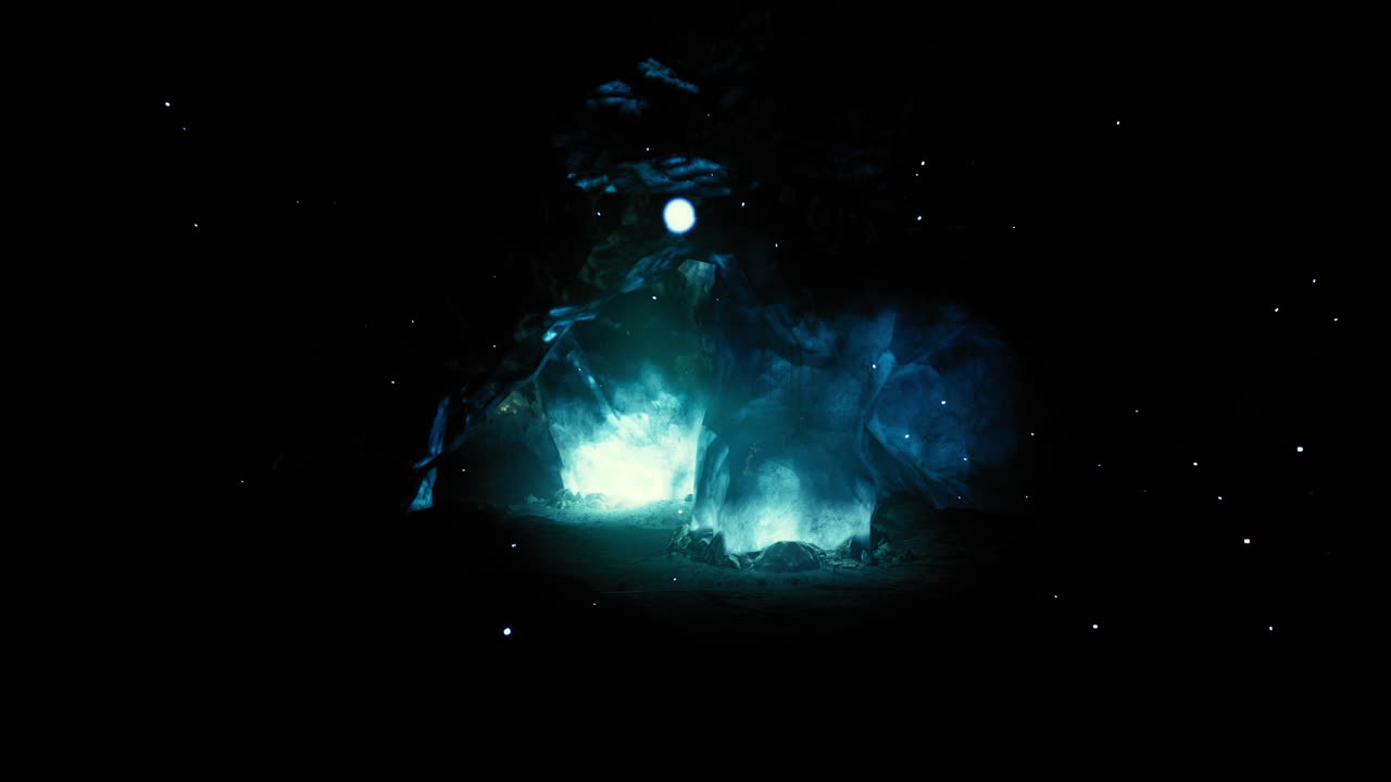 Mysterious glowing blue formations in a dark cosmic environment