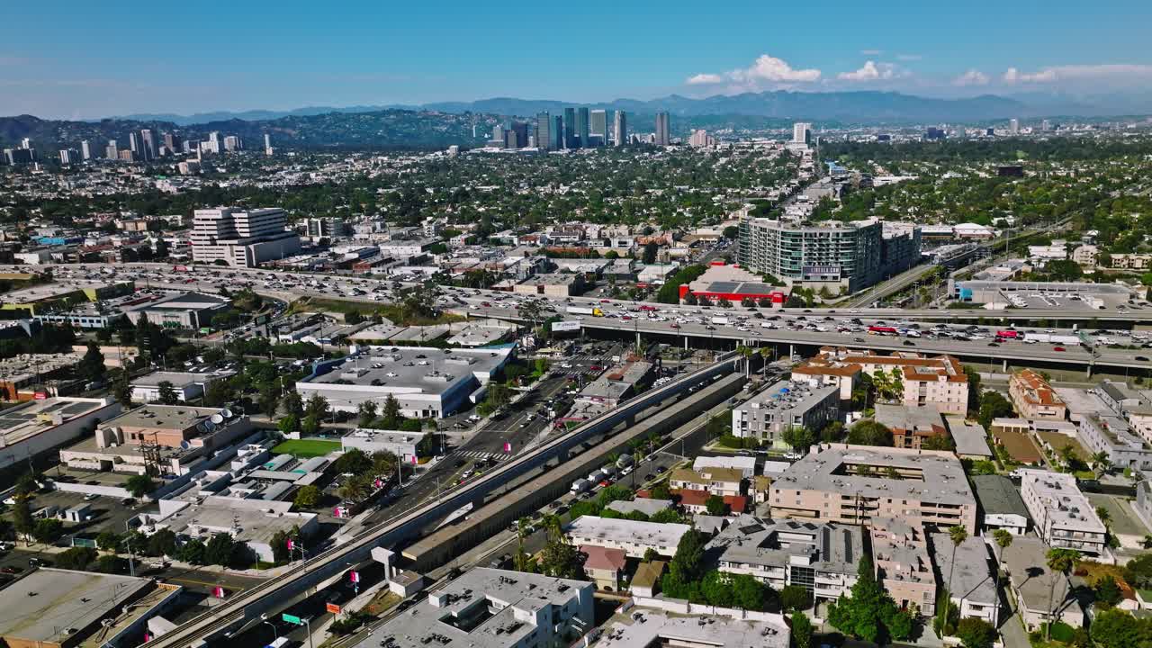 Downtown Los Angeles on blue sky sunny day in California