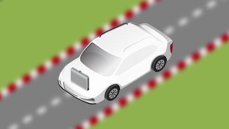 animación que representa el ensamblaje de un automóvil eléctrico