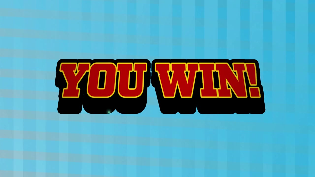 Animation of you win text over stripes on blue background