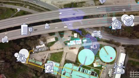 Drone shot of a big biological wastewater treatment plant