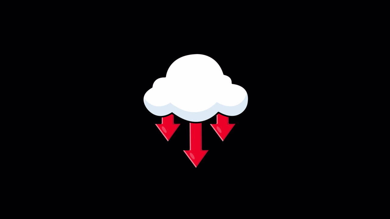 Animated Cloud Download Icon with Red Arrows on Black Background