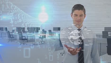 animation of caucasian businessman over data processing in office