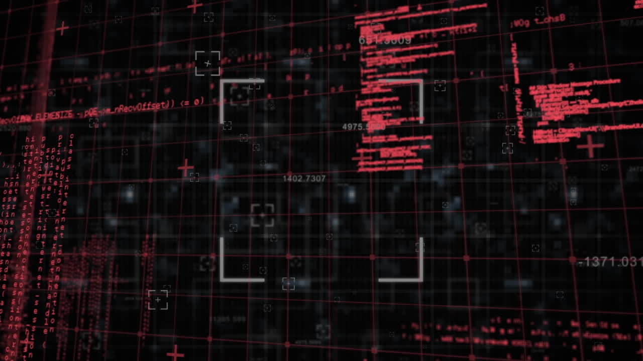 animación de la red de cuadrícula y escaneo de alcance sobre el procesamiento de datos contra un fondo negro