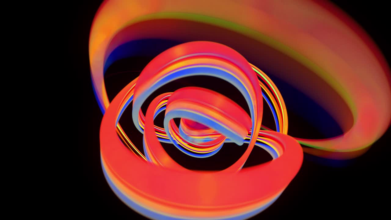 abstract looped background with multicolored lines curling in helix structure. Color streaks fly and form curls.