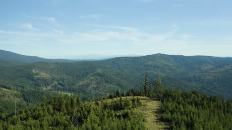 aerial view of forested beskid mountains in poland, mountain range in the carpathians