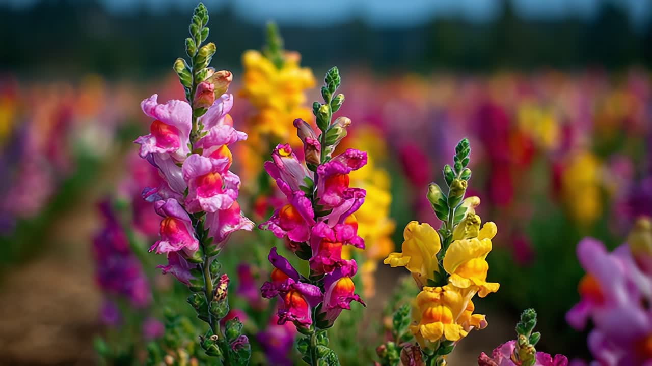 Vibrant Snapdragons in Bloom: A Lush Floral Display Showcasing the Beauty and Diversity of Nature's Palette in a Colorful Field of Flowers