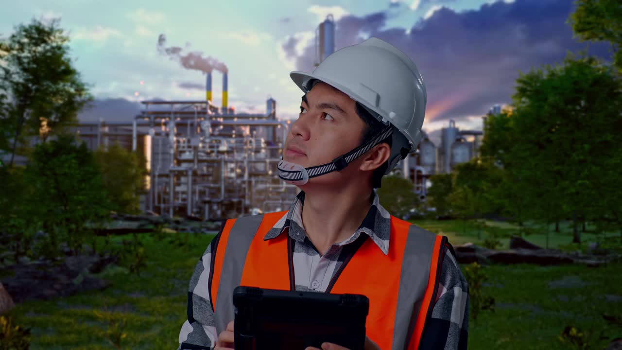 Engineer Working at Industrial Facility