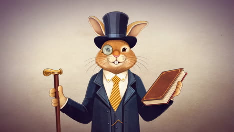 dapper rabbit gentleman with book and cane