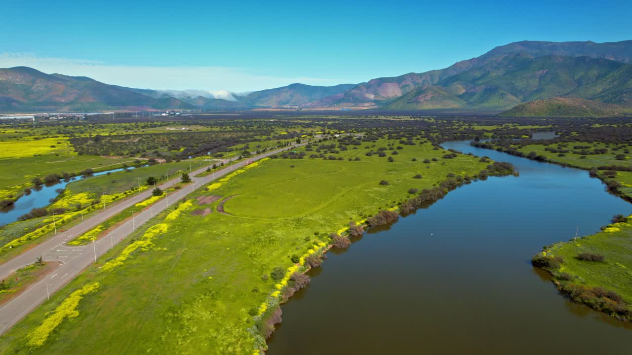 Caren Lagoon at Santiago, Chile, Natural environment near the City Aerial View Establisher