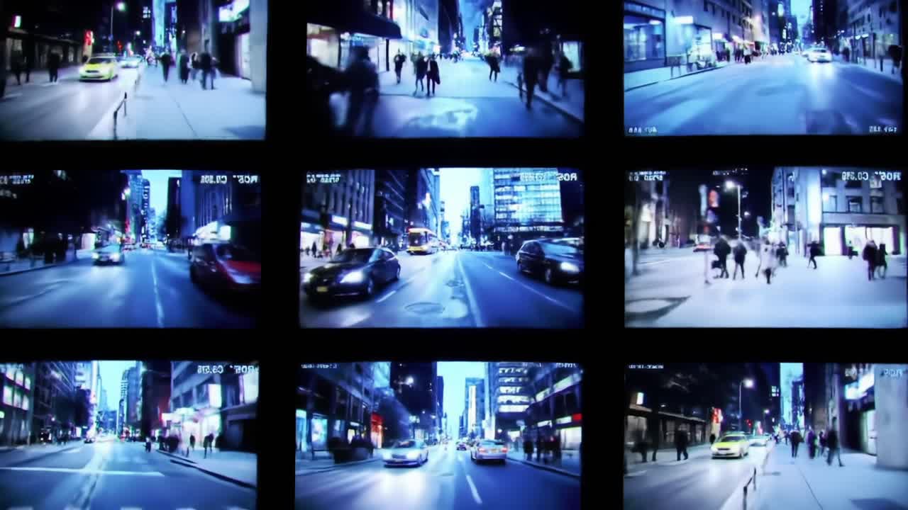 A Dynamic City Intersection: Captivating Views of City Life and Traffic Flow in a Busy Urban Environment Captured in Multiple Camera Angles