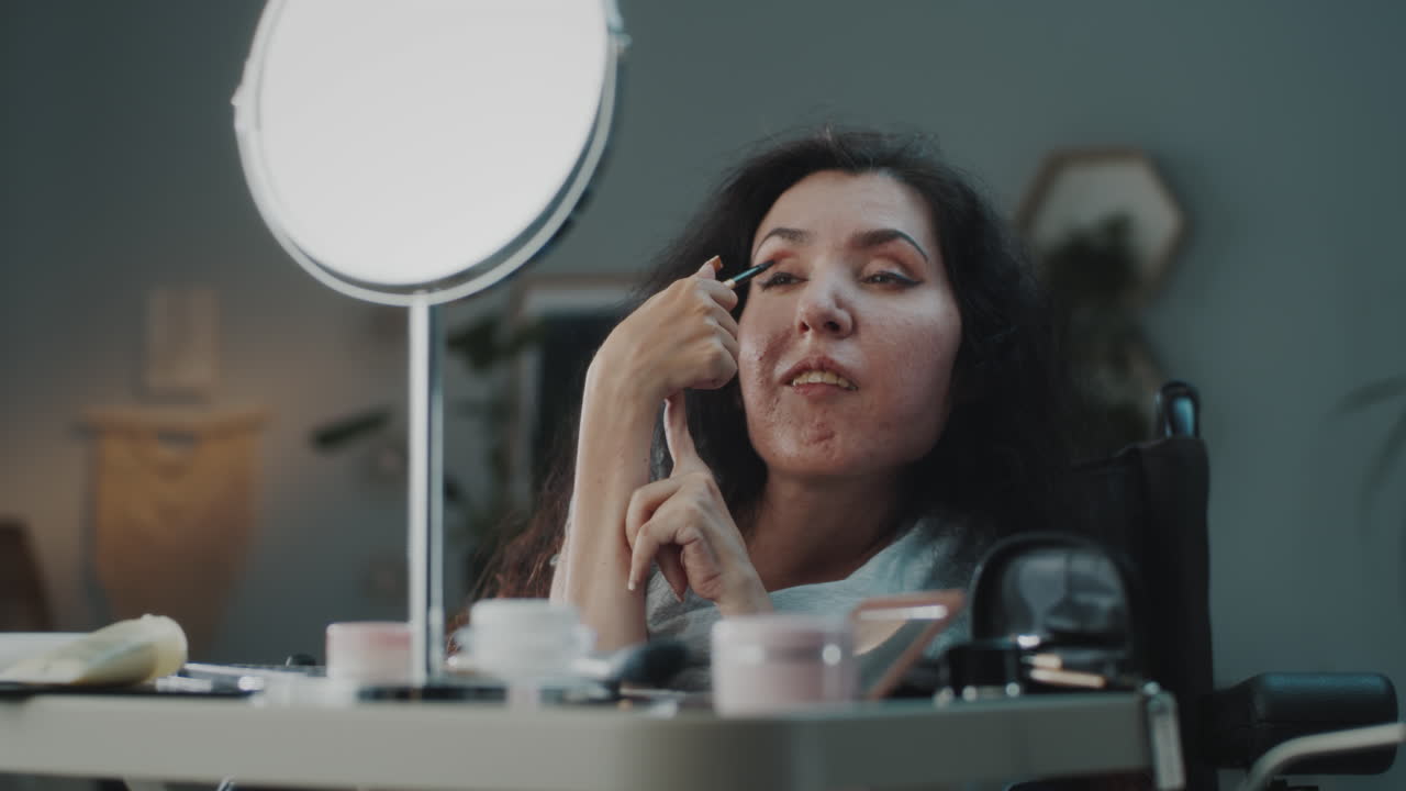 Woman with Disability Applying Makeup