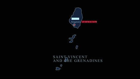 Blue-stylized-Saint-Vincent-and-the-Grenadines-islands-map-with-Kingstown-capital-city-and-geographic-coordinates-on-black-background