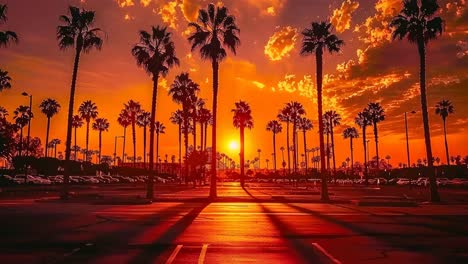 sunset parking lot with palm trees