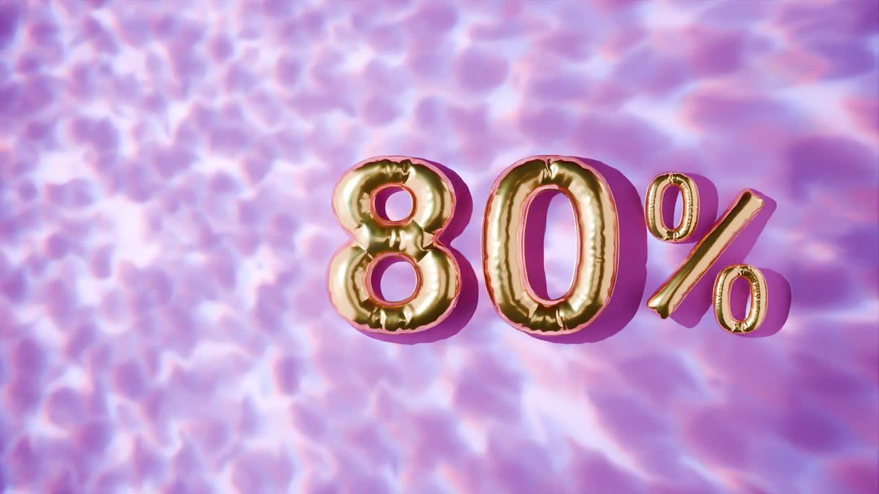 80% dorado flotando por encima de las ondas de agua en fondo rosa