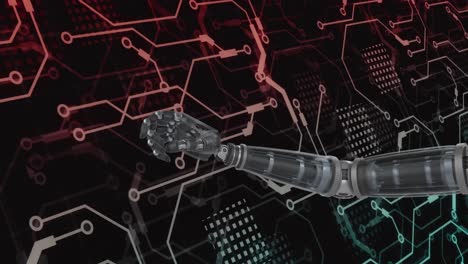 animación del procesamiento de datos ai sobre placa de circuitos y fondo oscuro