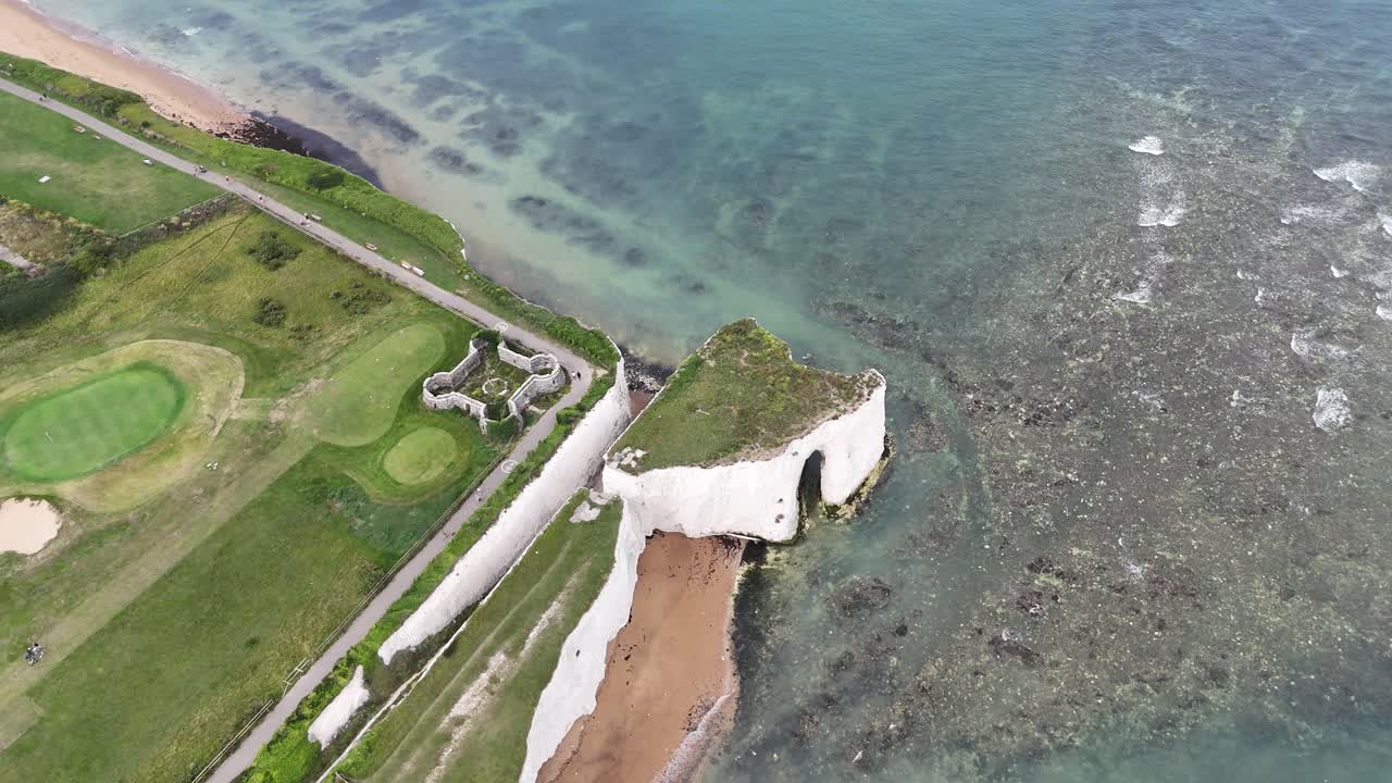 Rock arch at Kingsgate bay Kent coast UK drone,aerial high angle