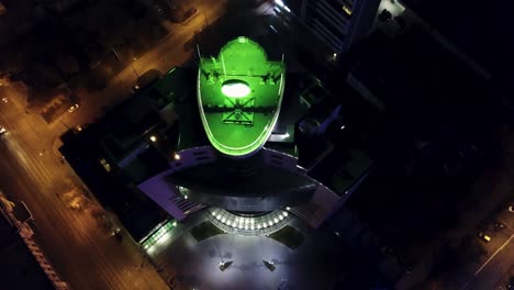 aerial view of a modern building at night