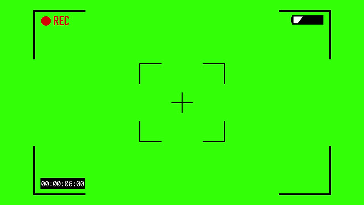 camera recording viewfinder display frame on green background. 4k resolution battery record screen.