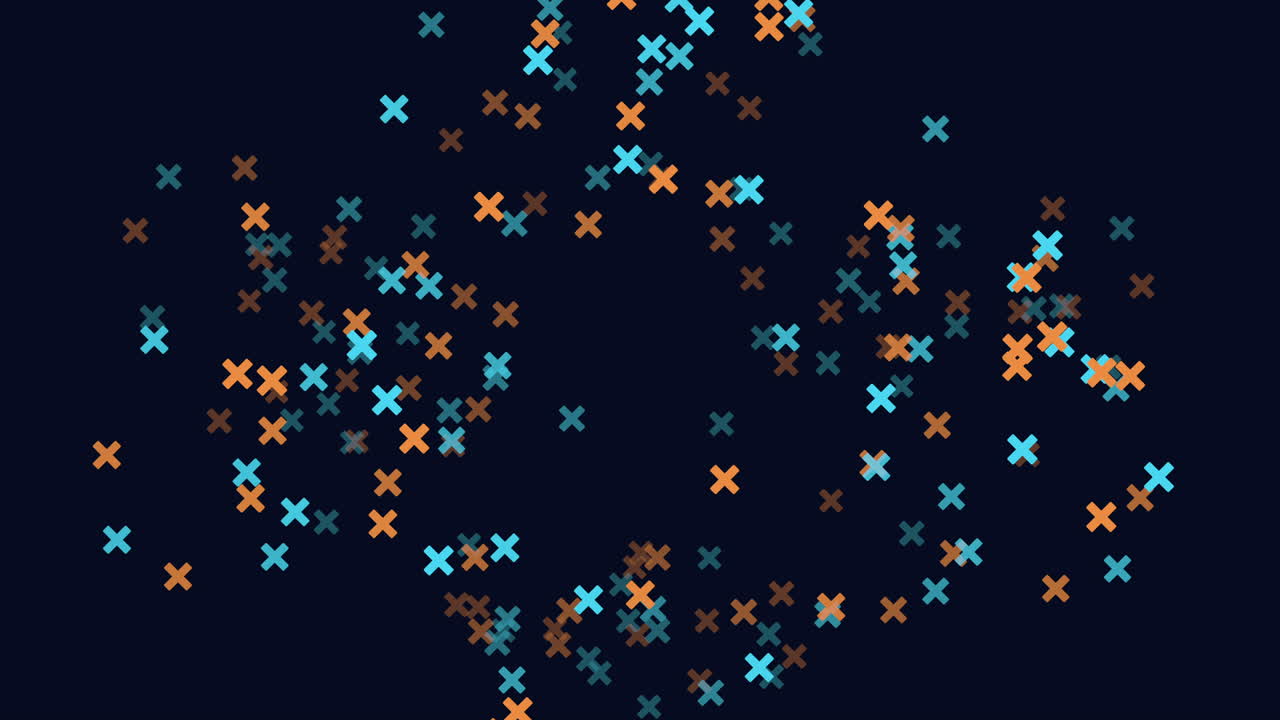 A visually striking image composed of intricate blue and orange circle patterns on a black backdrop, resembling a stylized map or diagram
