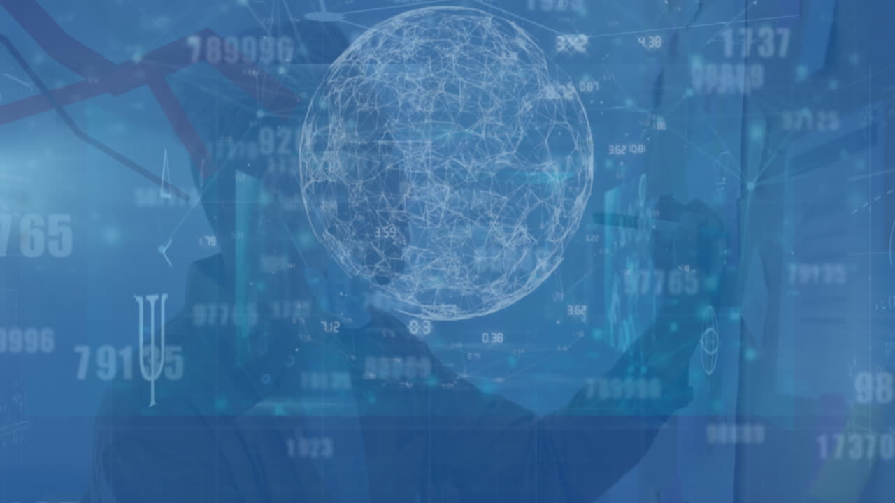 지구의 애니메이션, 숫자 및 데이터 처리 오버 맨 고정 서버