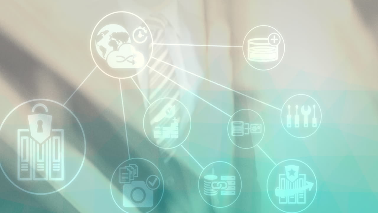 인간 터치 스크린을 통해 디지털 아이콘으로 연결 네트워크의 애니메이션