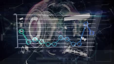 Animation-Des-Scope-Scannens-Mit-Globus-Und-Datenverarbeitung-Auf-Schwarzem-Hintergrund