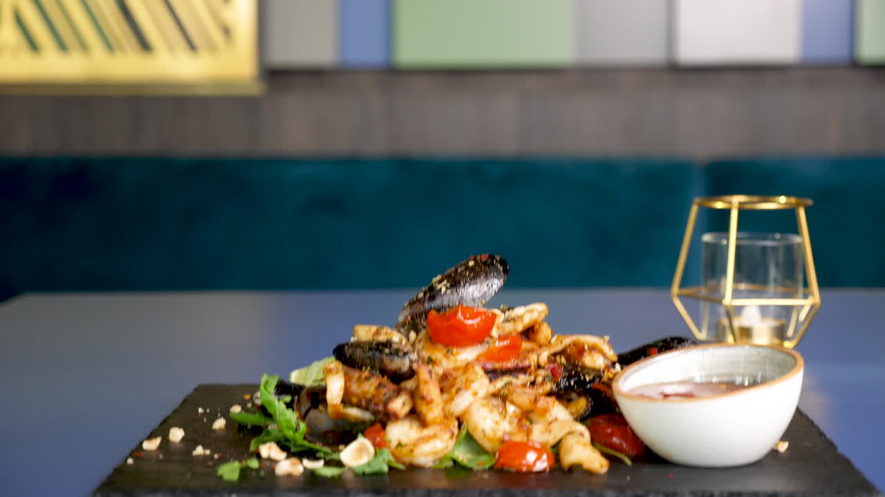 Seafood dish with mussels and shrimp