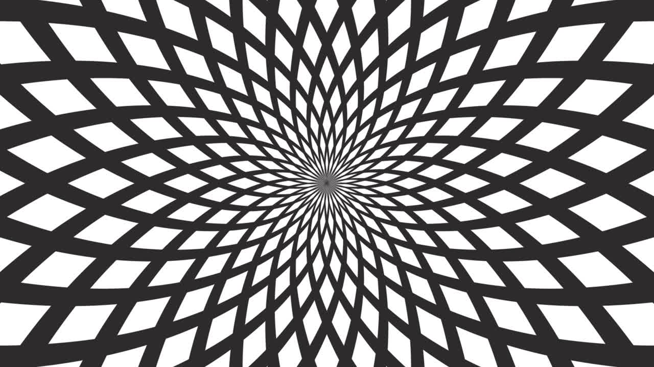 Animated screensaver looped seamlessly. Black and white symmetrical pattern increases from the center of the screen.