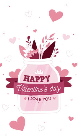 happy valentine's day card with flowers in a jar